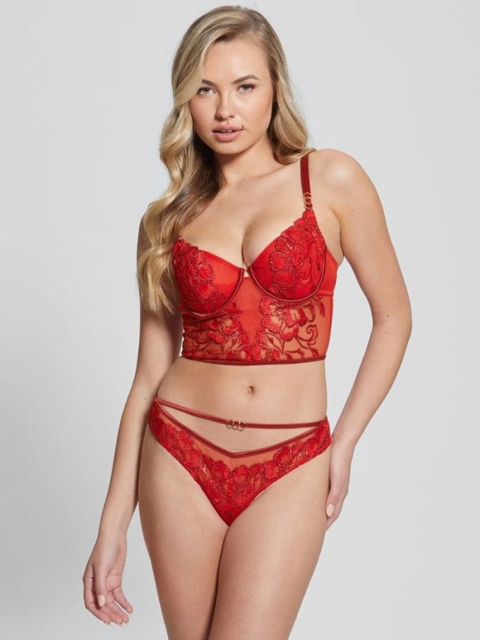 Bralette Guess Lurex Floral Embroidery Corset Mujer Rojos | SE-154880