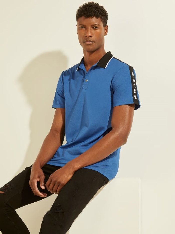 Camisa Polo Guess Contrasting Polo Hombre Azules | SE-126856