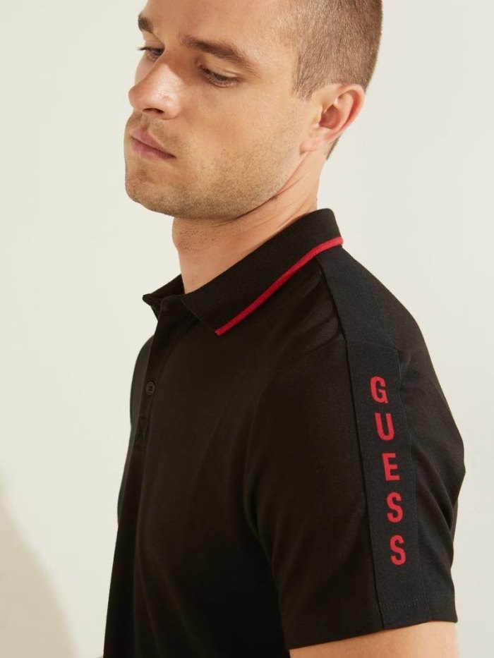 Camisa Polo Guess Contrasting Polo Hombre Negros | SE-098529