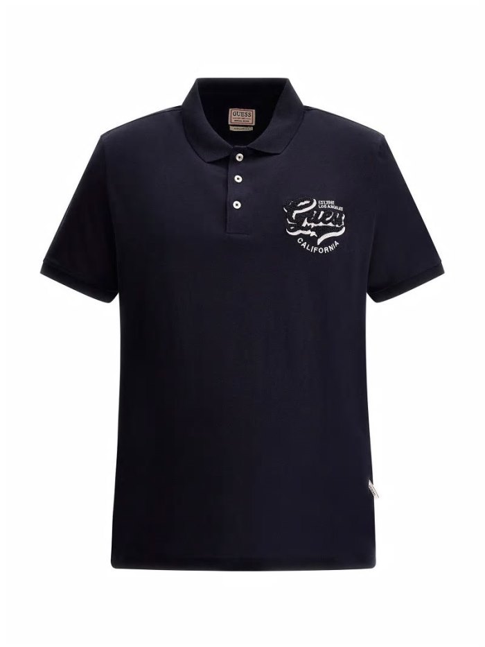 Camisa Polo Guess Embroidered Logo Hombre Azules | SE-524807