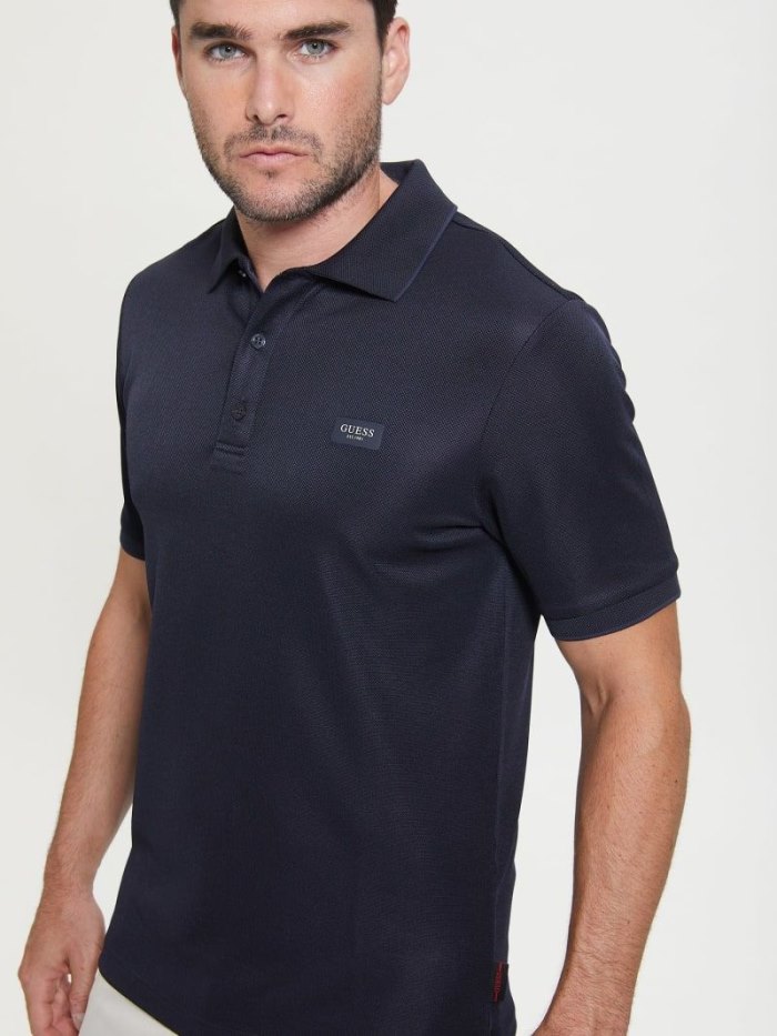 Camisa Polo Guess Front Logo Hombre Azules | SE-702987