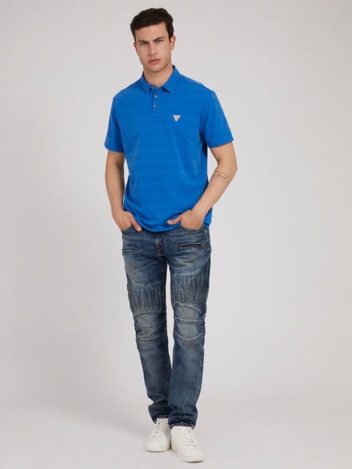 Camisa Polo Guess Logo Triangle Hombre Azules | SE-746798