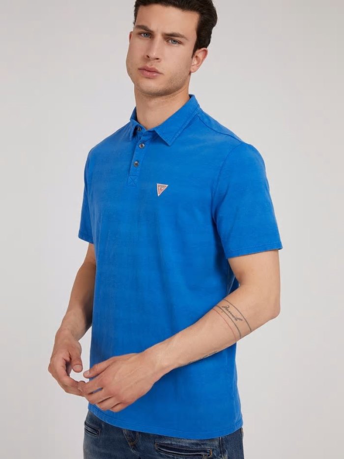 Camisa Polo Guess Logo Triangle Hombre Azules | SE-746798