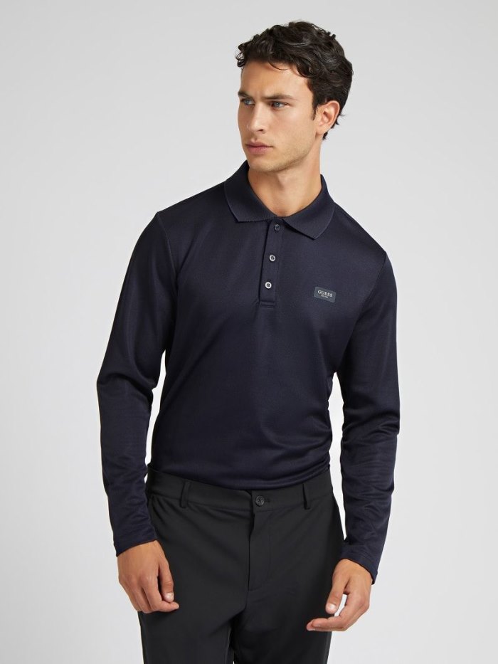 Camisa Polo Guess Long Sleeves Hombre Azules | SE-332093