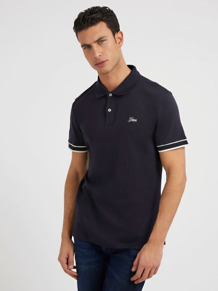 Camisa Polo Guess Rib Knit Hombre Azules | SE-376252