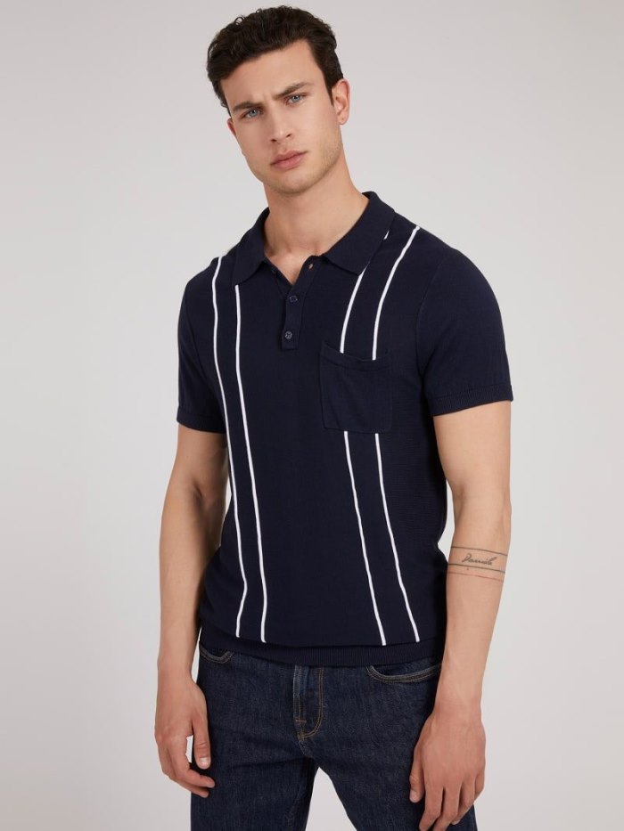 Camisa Polo Guess Sweater Polo Hombre Azules | SE-985464