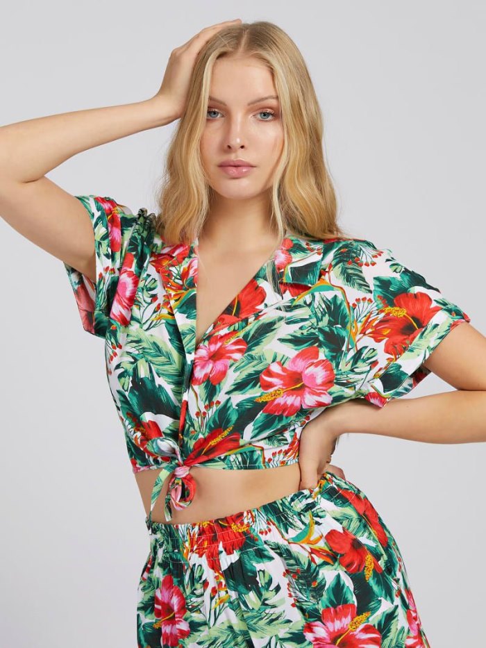 Camisas Guess All Over Print Crop Mujer Floral Fantasy | SE-600624