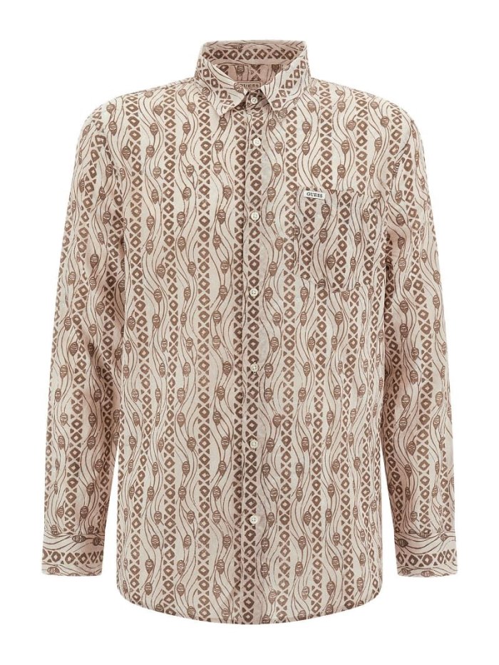 Camisas Guess All Over Print Hombre Beige | SE-884068