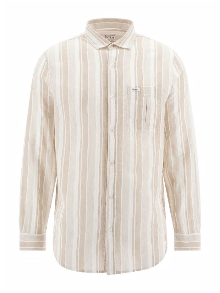 Camisas Guess All Over Striped Hombre Beige | SE-365608