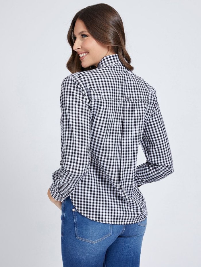 Camisas Guess Checkered Mujer Negros | SE-582433