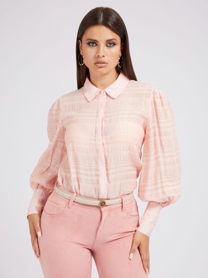 Camisas Guess Crinkled Chiffon Mujer Rosas | SE-149872