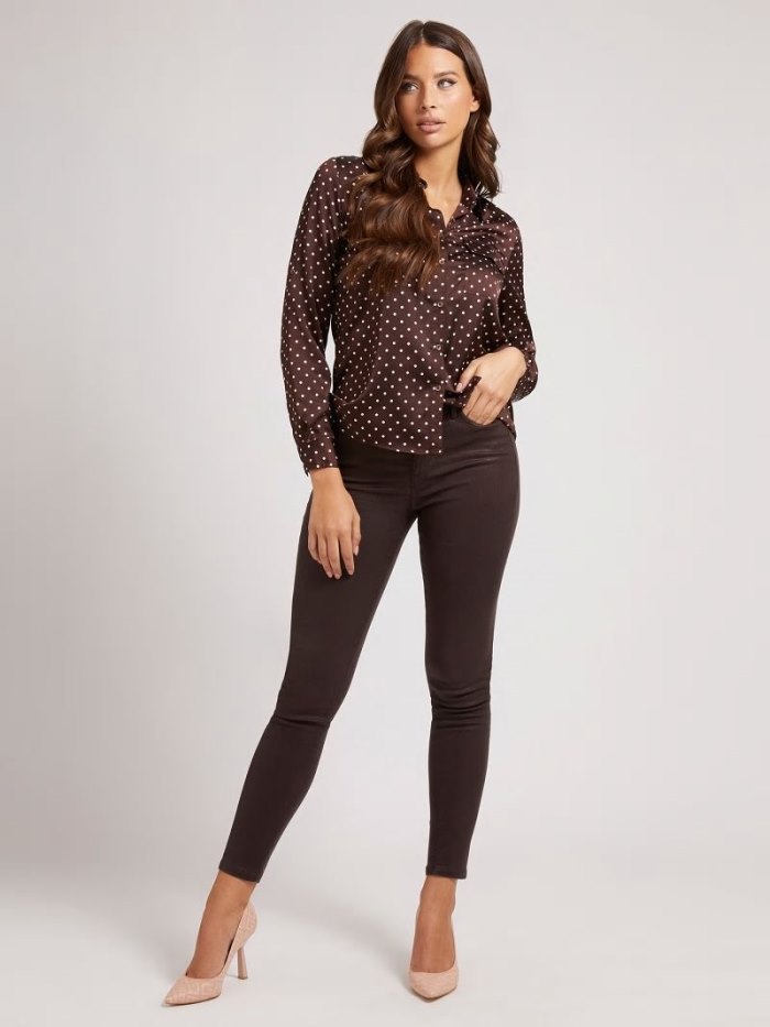 Camisas Guess Dots Print Satin Mujer Marrom | SE-022559