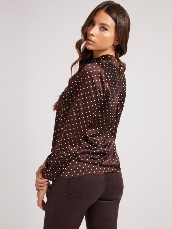 Camisas Guess Dots Print Satin Mujer Marrom | SE-022559