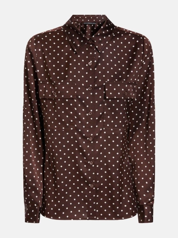 Camisas Guess Dots Print Satin Mujer Marrom | SE-022559