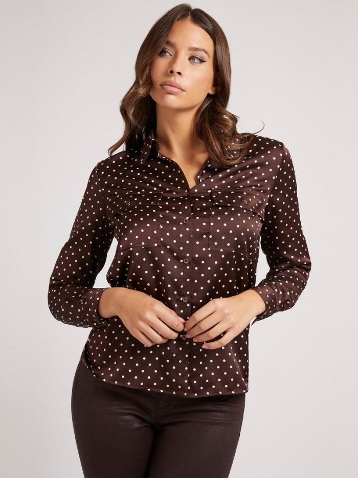 Camisas Guess Dots Print Satin Mujer Marrom | SE-022559