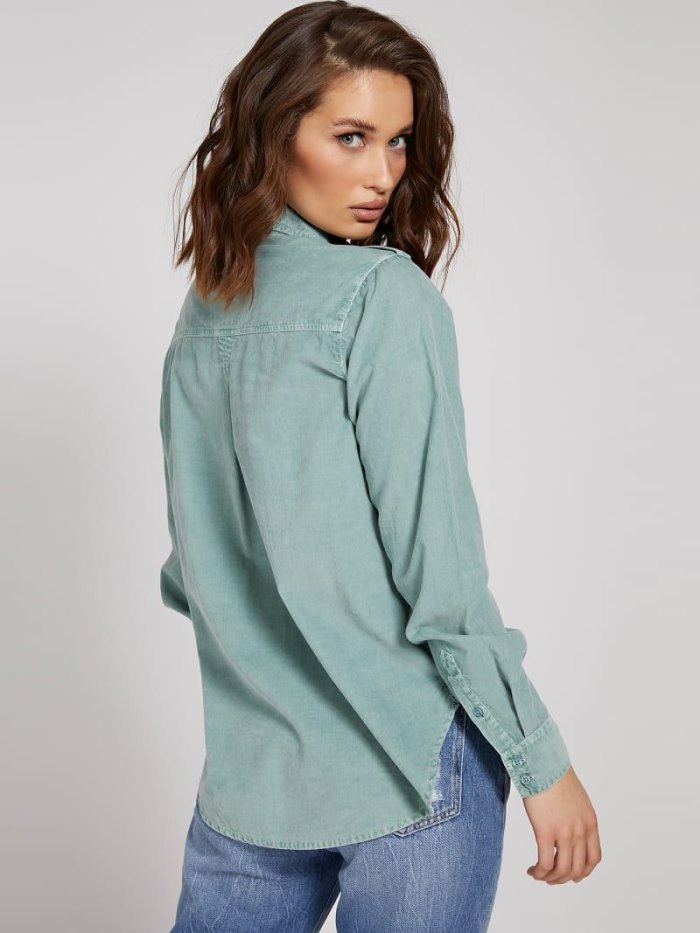 Camisas Guess Front Pockets Mujer Teal | SE-389310