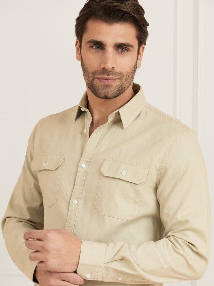 Camisas Guess Marciano Linen Blen Hombre Marrom | SE-060061