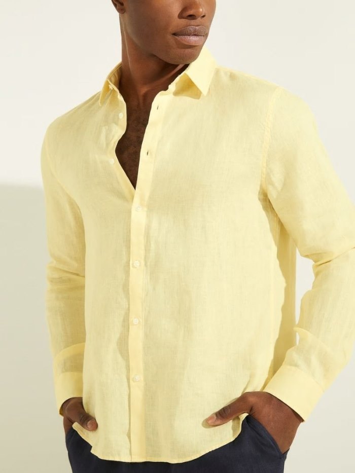 Camisas Guess Marciano Linen Hombre Amarillos | SE-935538