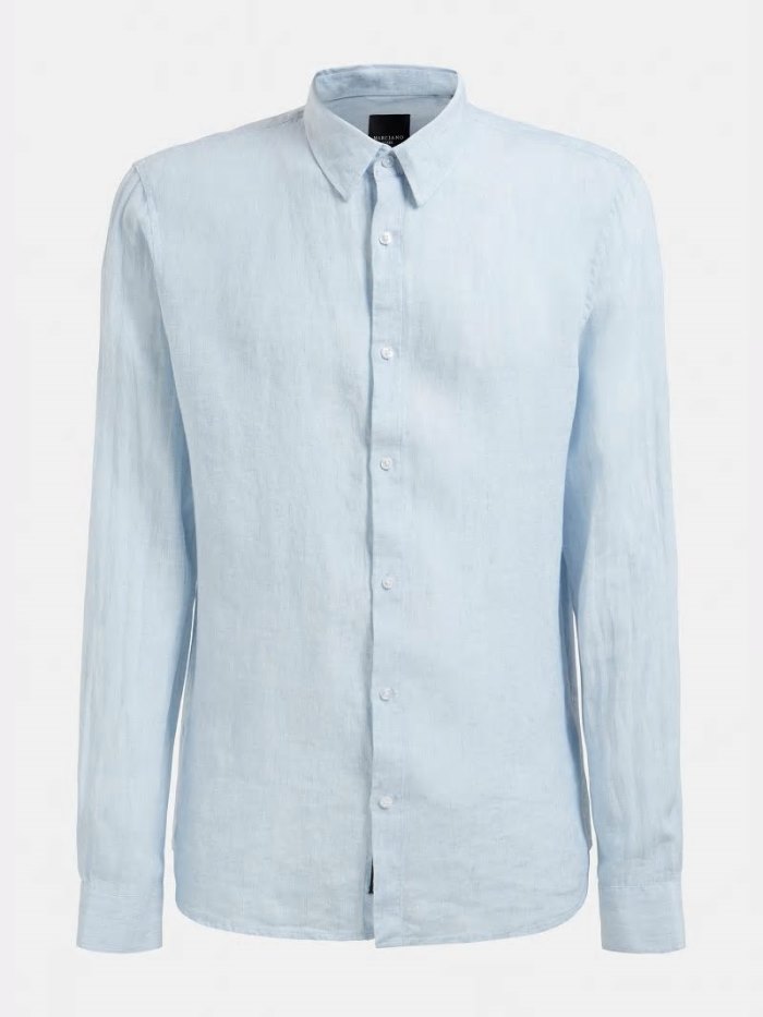 Camisas Guess Marciano Linen Hombre Azules Claro | SE-046739