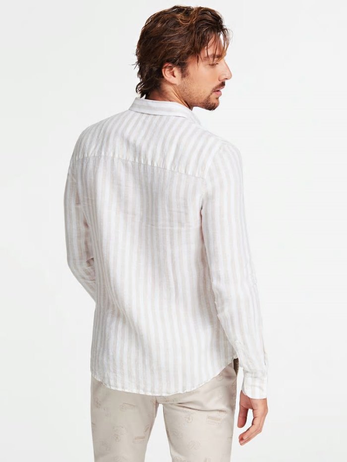 Camisas Guess Marciano Linen Hombre Grises | SE-008602