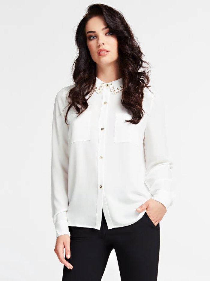 Camisas Guess Shirt Rings On Collar Mujer Blancos | SE-371787