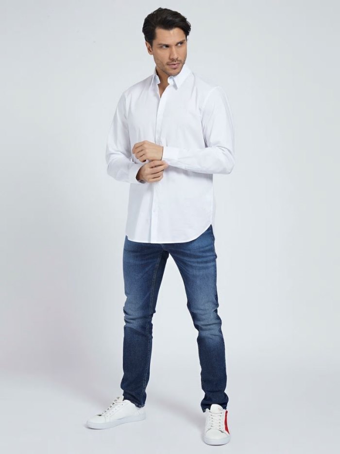 Camisas Guess Stretch Hombre Blancos | SE-275009