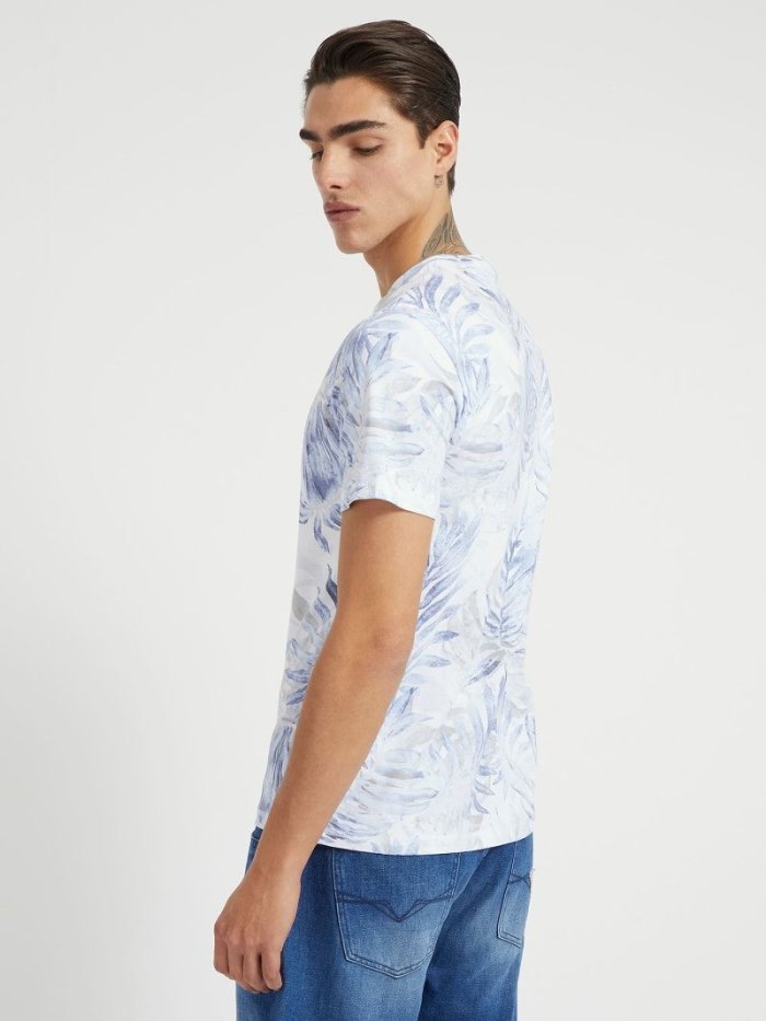 Camiseta Guess All Over Foliage Print Hombre Azules | SE-676984