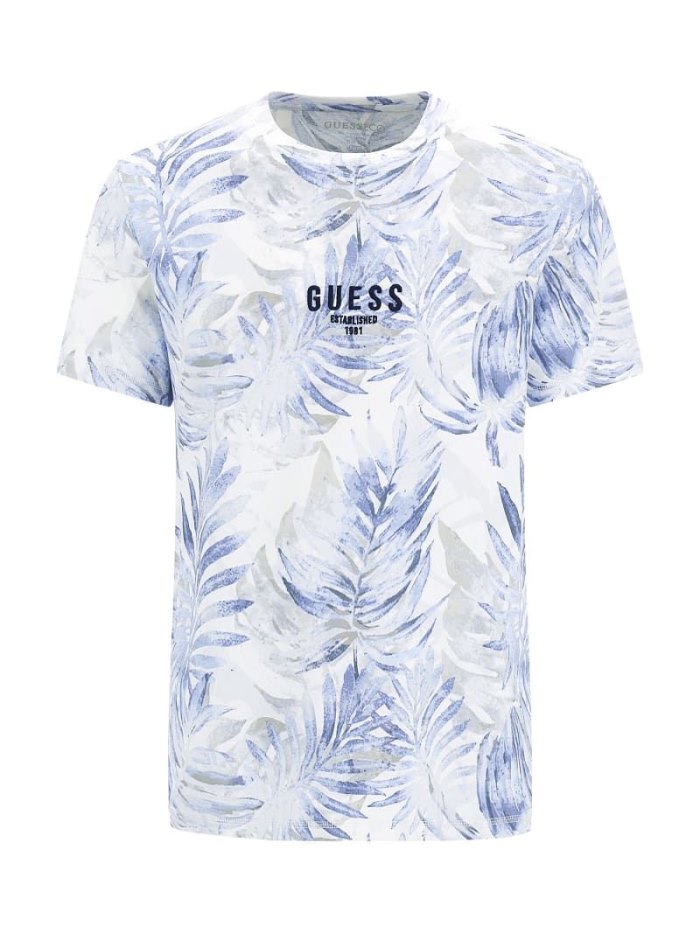 Camiseta Guess All Over Foliage Print Hombre Azules | SE-676984