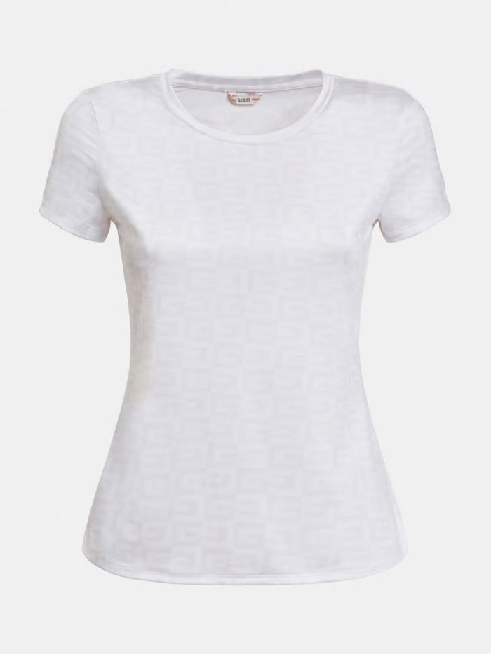 Camiseta Guess All Over Logo Mujer Blancos | SE-659336