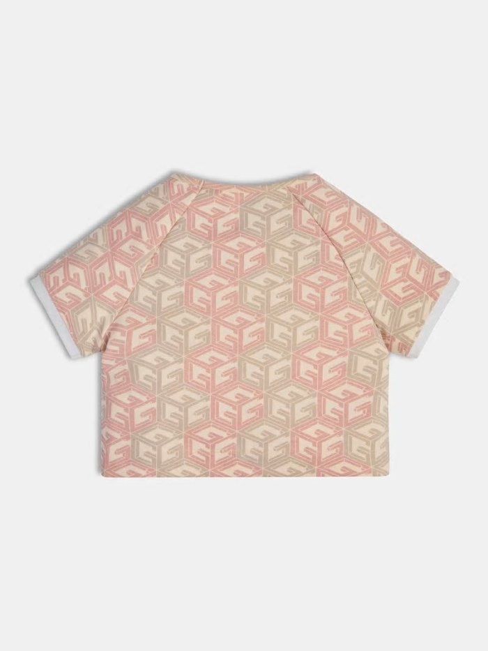 Camiseta Guess All Over Print Crop Niños Rosas | SE-630486