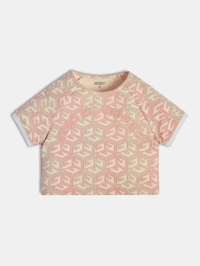 Camiseta Guess All Over Print Crop Niños Rosas | SE-630486