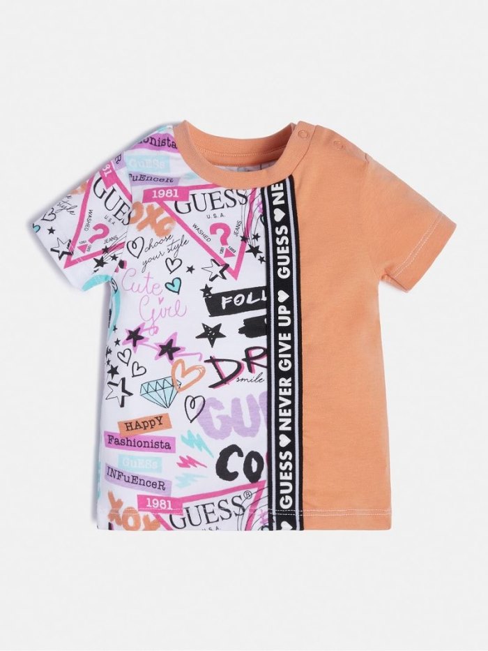 Camiseta Guess All Over Print Niños Naranjas | SE-567624