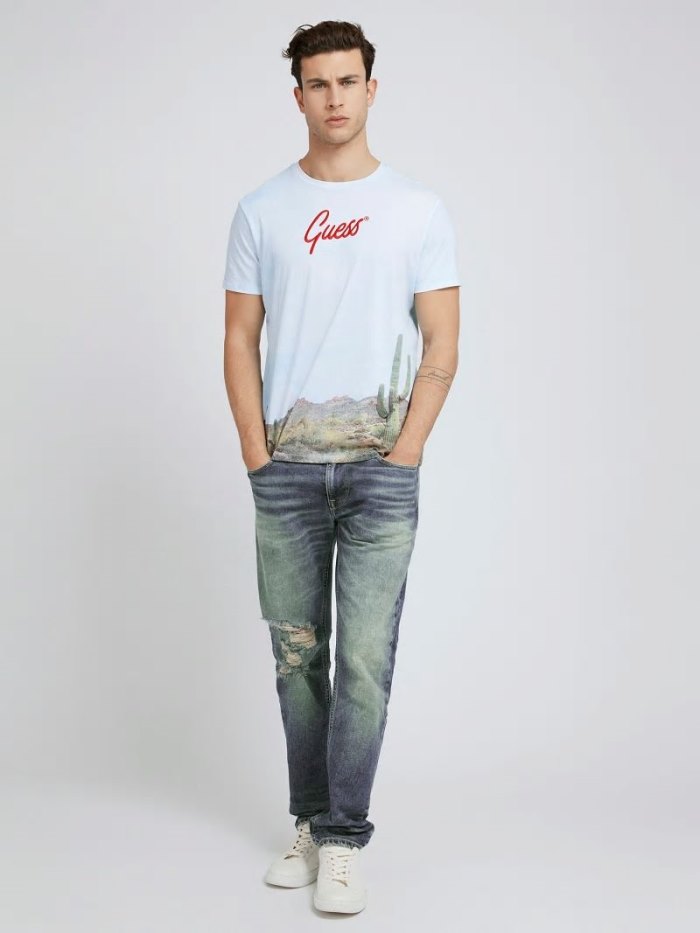 Camiseta Guess All-over Print Hombre Blancos | SE-908075