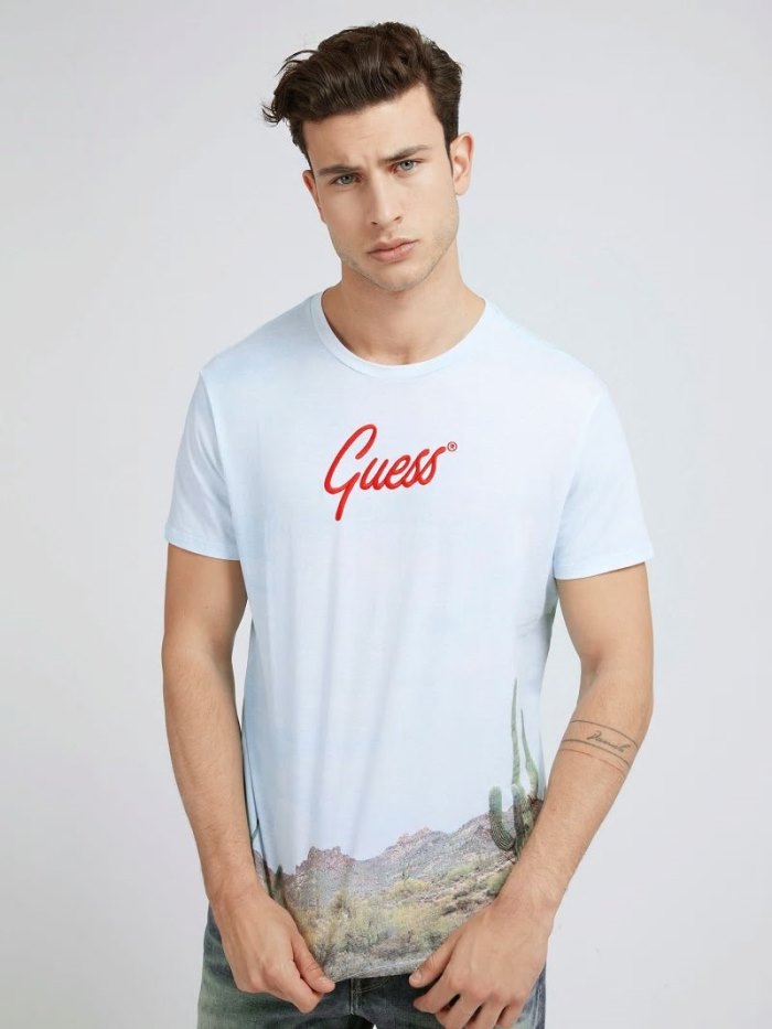 Camiseta Guess All-over Print Hombre Blancos | SE-908075