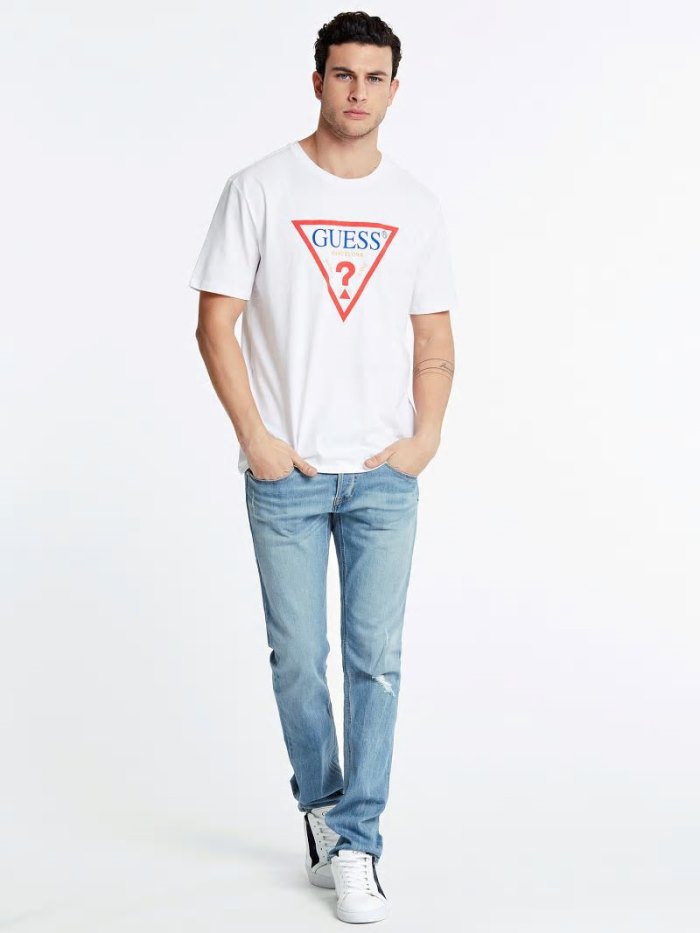 Camiseta Guess Barcelona Logo Hombre Blancos | SE-306797