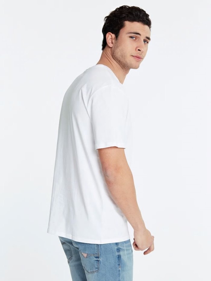 Camiseta Guess Barcelona Logo Hombre Blancos | SE-306797