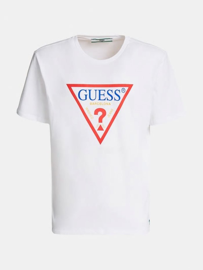 Camiseta Guess Barcelona Logo Hombre Blancos | SE-306797