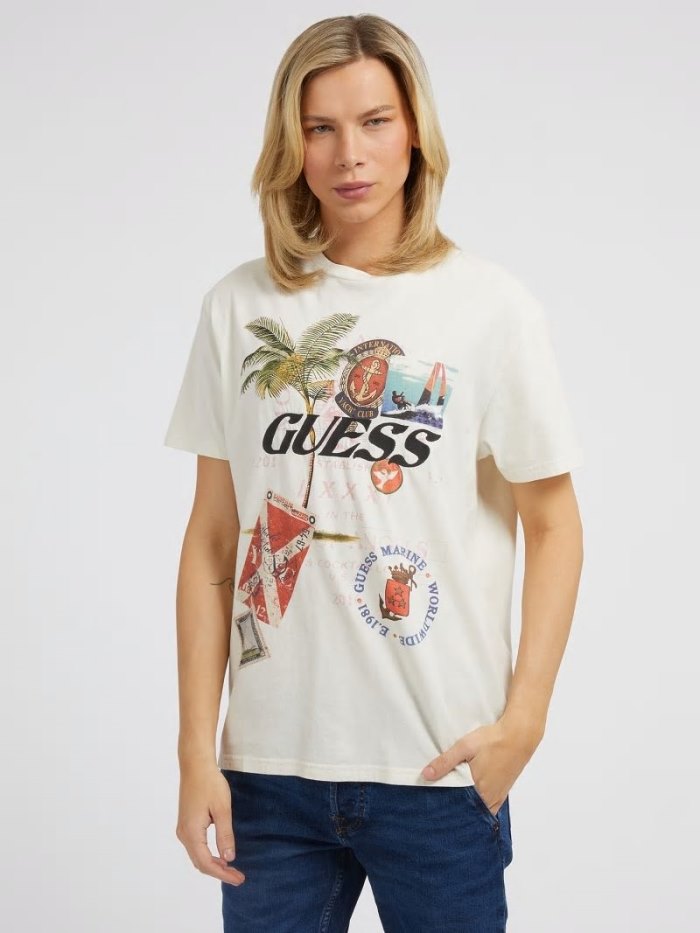 Camiseta Guess Collage Print Hombre Blancos | SE-842842