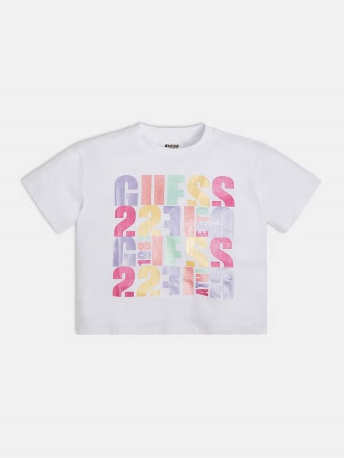 Camiseta Guess Cropped Front Logo Print Niños Blancos | SE-024092