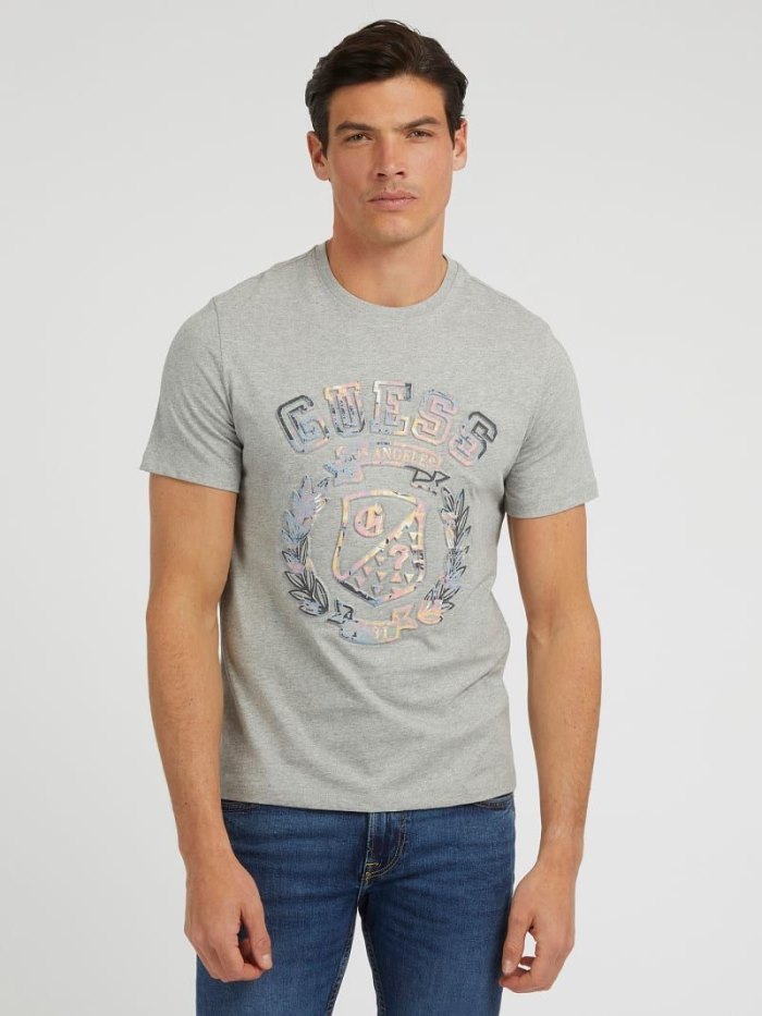 Camiseta Guess Embossed Front Logo Hombre Grises | SE-221640