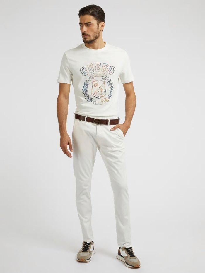 Camiseta Guess Embossed Front Logo Hombre Blancos | SE-725897