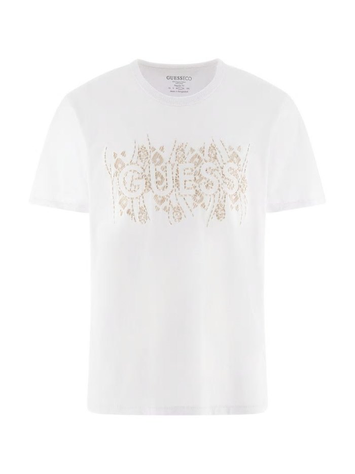 Camiseta Guess Embroidered Logo Hombre Blancos | SE-903901