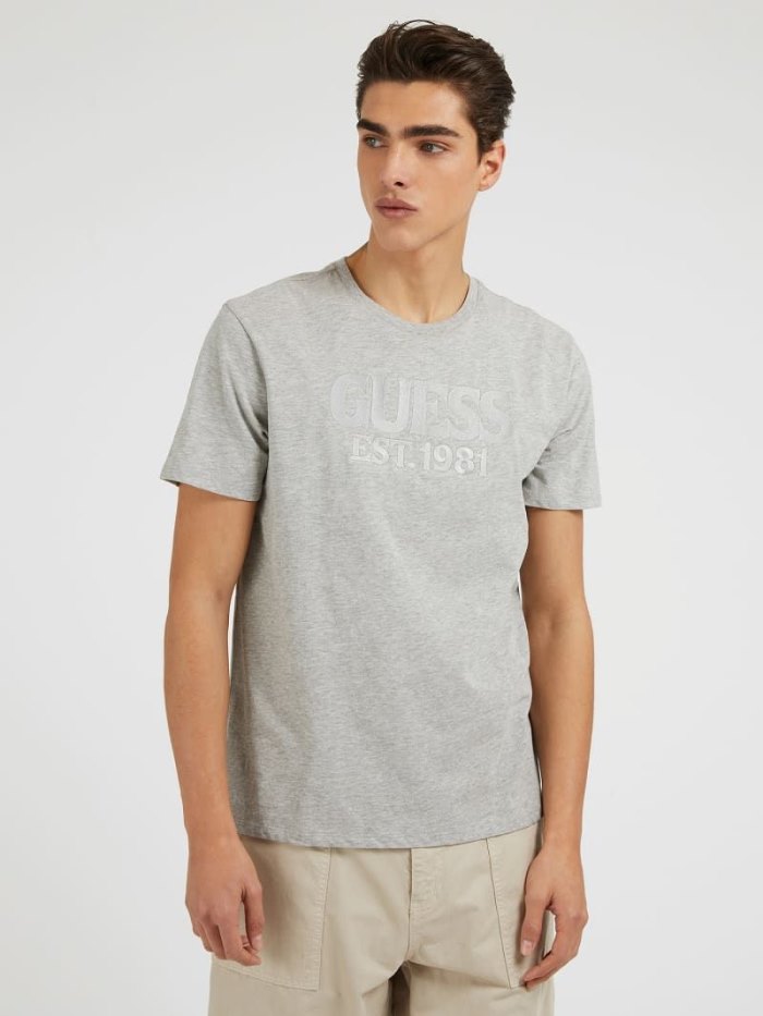 Camiseta Guess Embroidered Logo Hombre Grises Claro | SE-249834