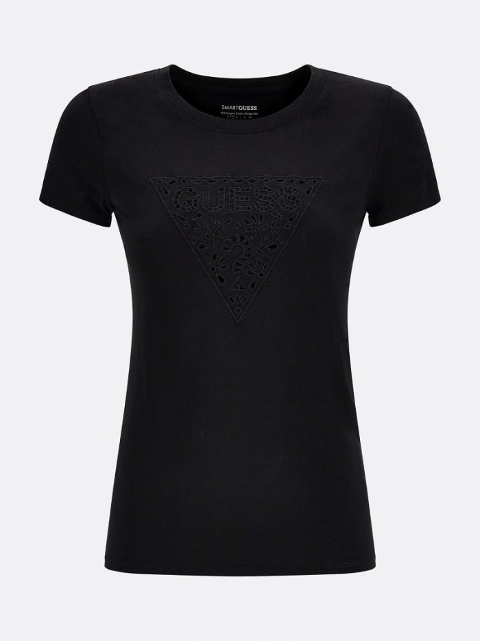 Camiseta Guess Embroidered Logo Mujer Negros | SE-804516