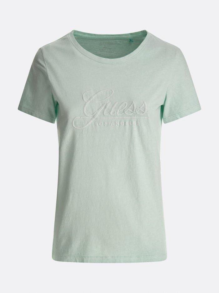 Camiseta Guess Embroidered Logo Mujer Turquesa Claro | SE-248817