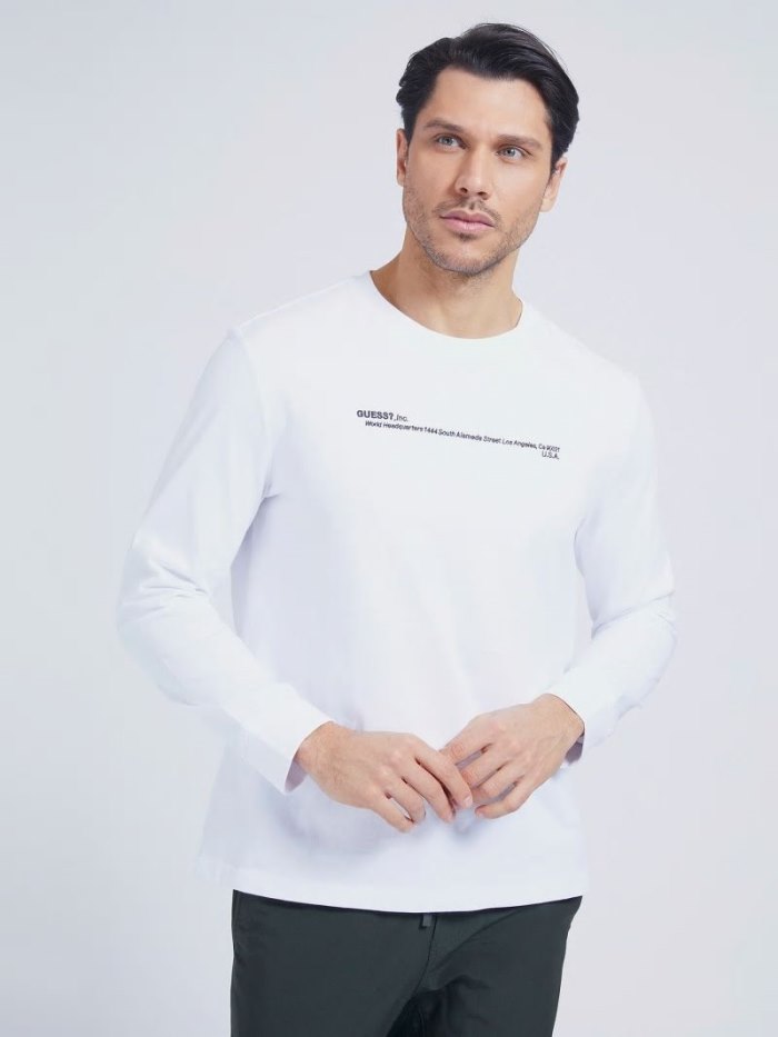 Camiseta Guess Embroidery Hombre Blancos | SE-492315