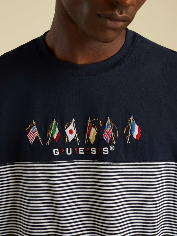 Camiseta Guess Flag Logo Hombre Azules | SE-177805