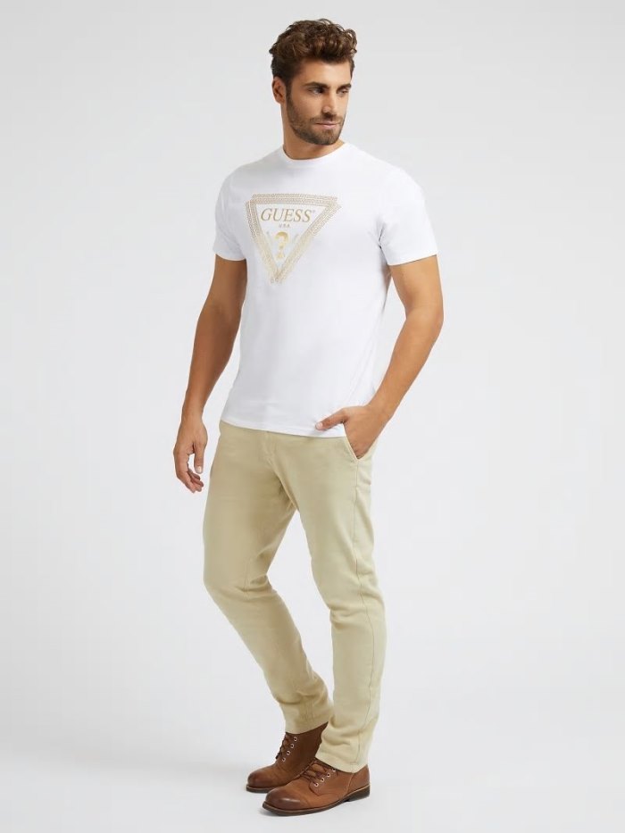 Camiseta Guess Foil Triangle Logo Hombre Blancos | SE-749388