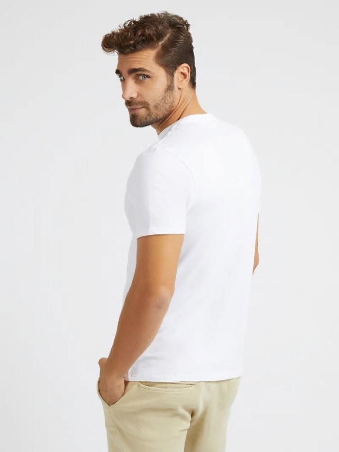 Camiseta Guess Foil Triangle Logo Hombre Blancos | SE-749388