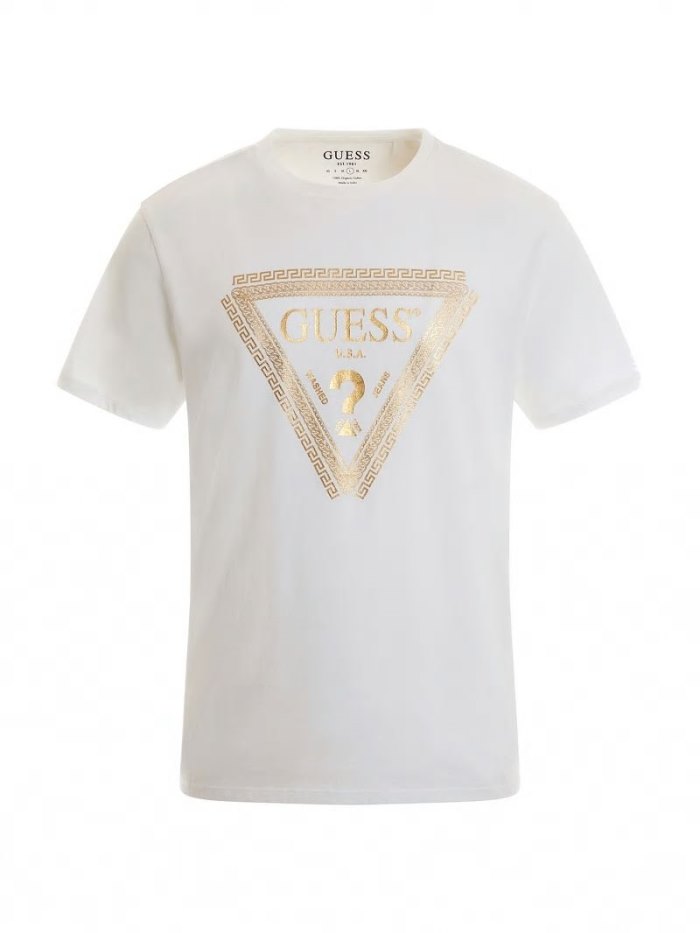 Camiseta Guess Foil Triangle Logo Hombre Blancos | SE-749388